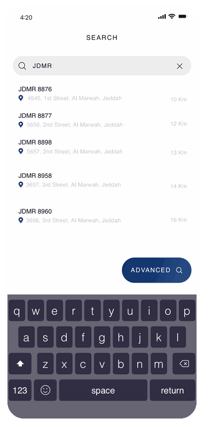 Search results listing nearby Bawsala codes with addresses and distances